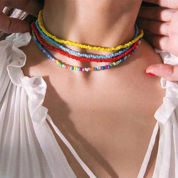 Boho Daisy Flowers Beaded Choker Necklace