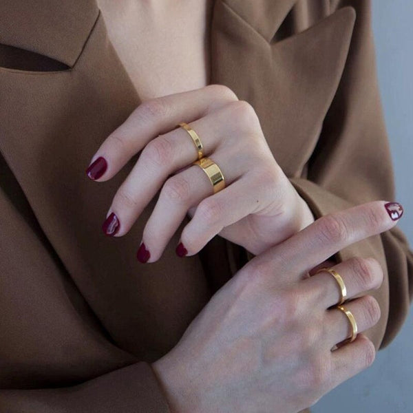 Anillo de bodas de acero inoxidable para mujer, anillos planos para los dedos.