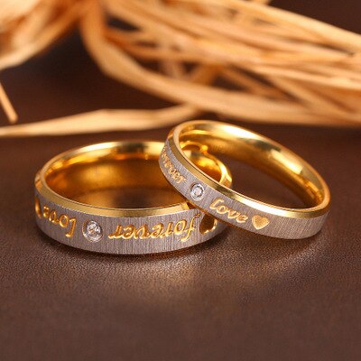 Love Wedding Rings Couple Eternity Engagement Heart and Crystal  Ring