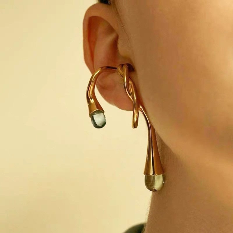 Vintage Earclip Earrings Transparent Crystal Twisted Irregular Ear Bone Clip