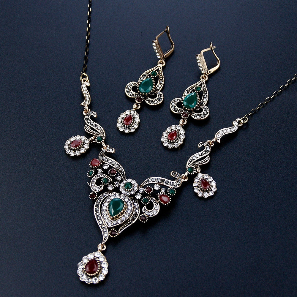Gold Color Vintage Women Flower Jewelry Sets