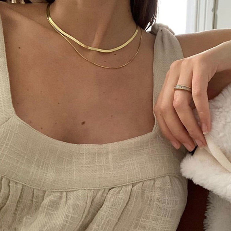 Gold Color Flat Snake Link Chain Choker Necklace