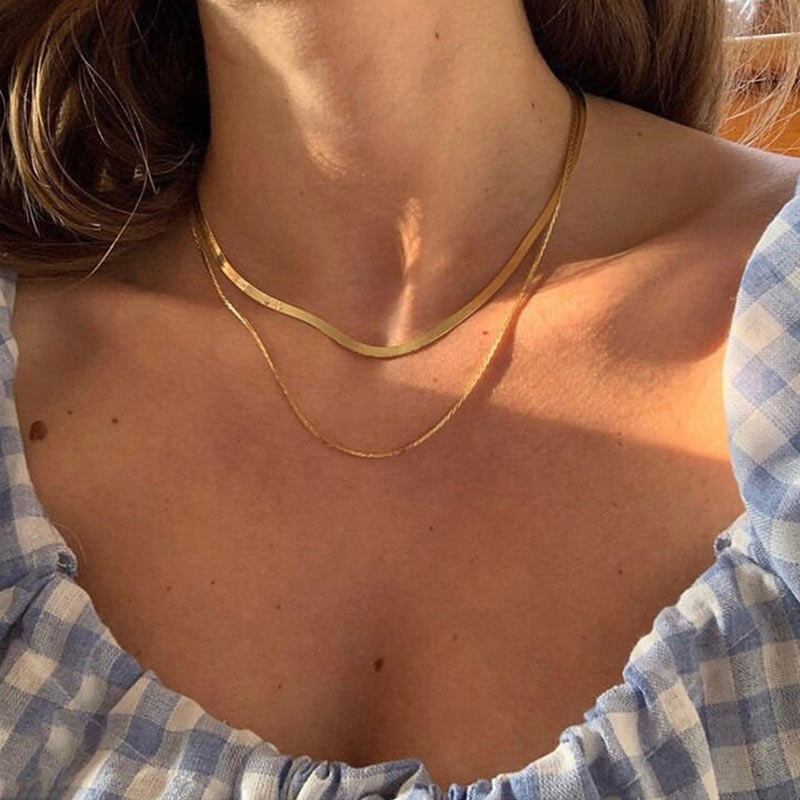 Gold Color Flat Snake Link Chain Choker Necklace