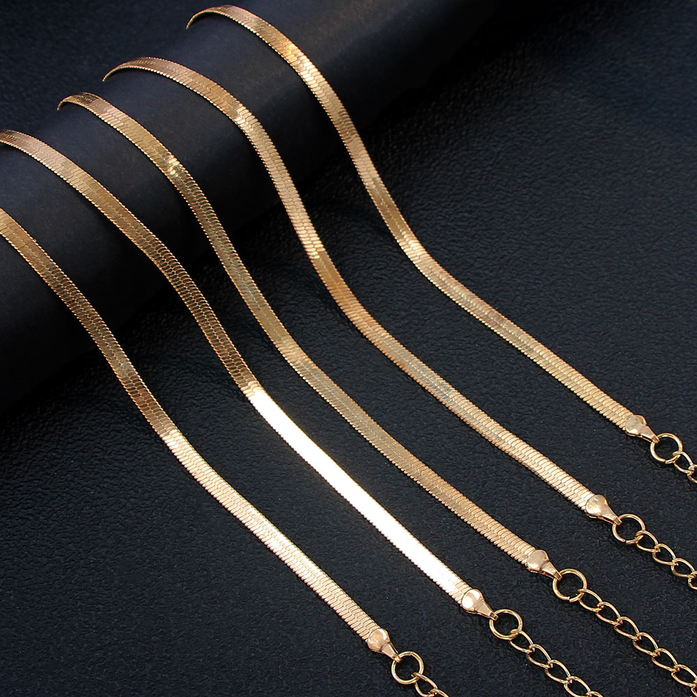Gold Color Flat Snake Link Chain Choker Necklace