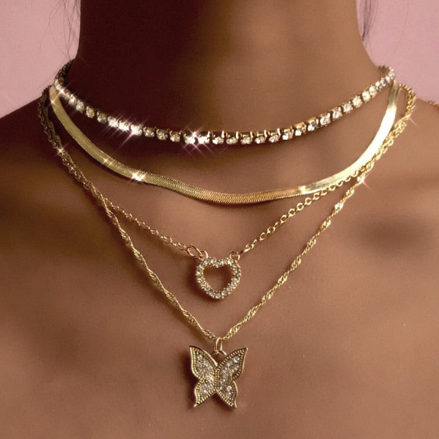 Gold Color Flat Snake Link Chain Choker Necklace