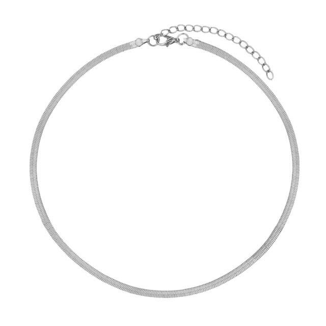 Gold Color Flat Snake Link Chain Choker Necklace