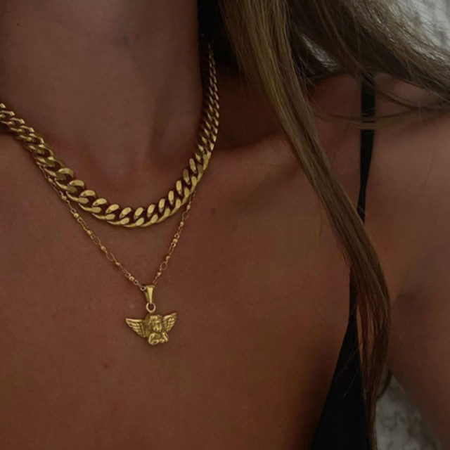 Gold Color Flat Snake Link Chain Choker Necklace
