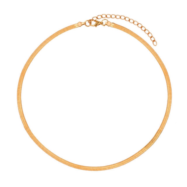 Gold Color Flat Snake Link Chain Choker Necklace