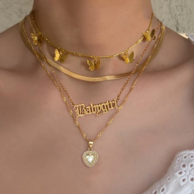 Gold Color Flat Snake Link Chain Choker Necklace