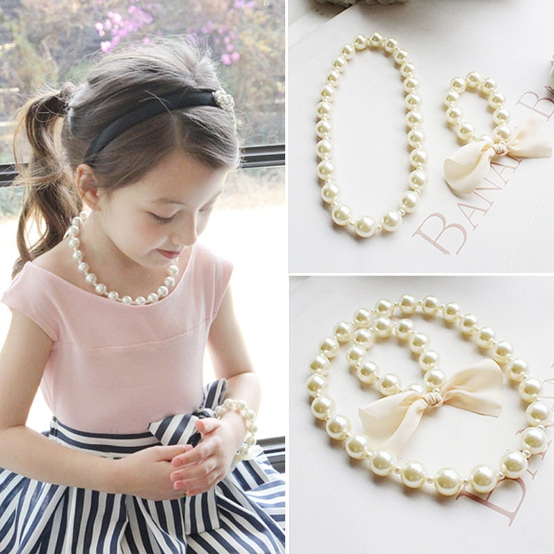 New Fashion Kids Romantic Pearl Jewelry Set