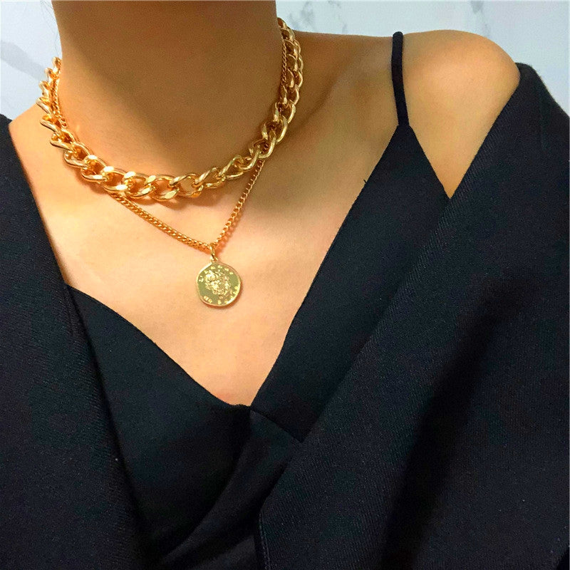 Retro Portrait Exaggerated Thick Chain Necklace