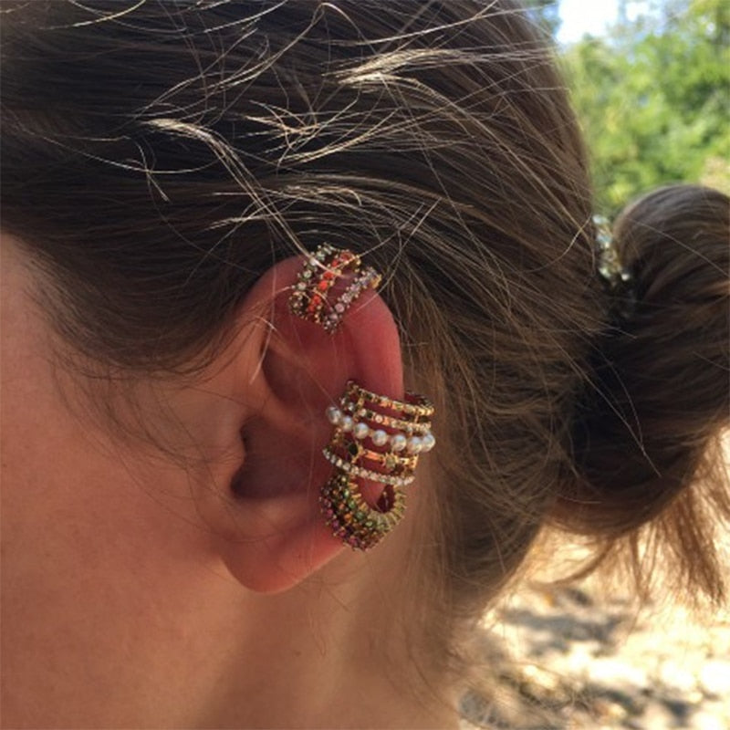 Bohemia Stackable C Shaped CZ Rhinestone Small Earcuffs Clip