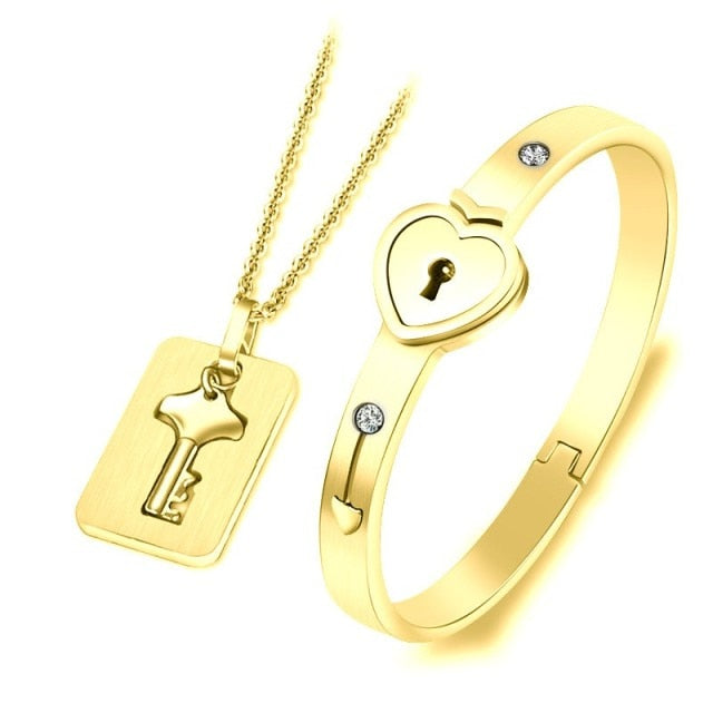 Concentric Lock Key Non-Fading Forever Love Jewelry Set