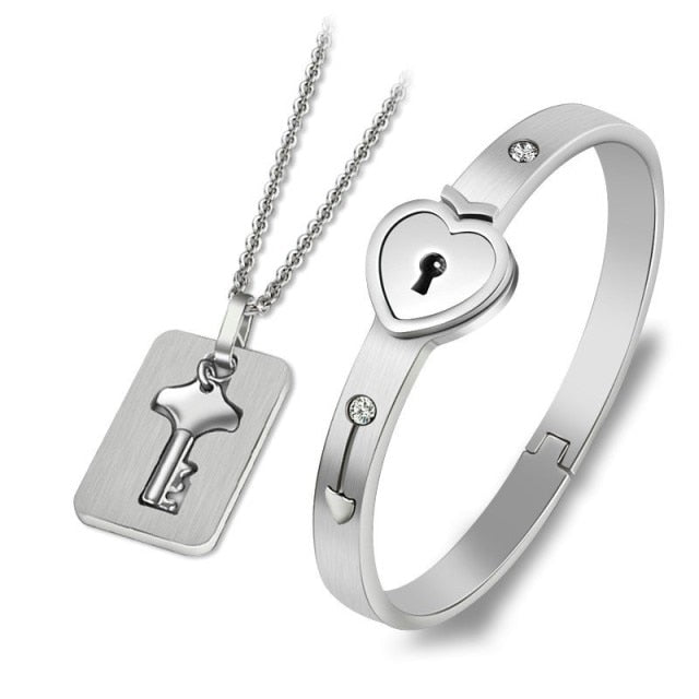 Concentric Lock Key Non-Fading Forever Love Jewelry Set