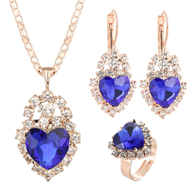 Brides Gold-Color Zirconia Earring Pendant Necklace Ring Sets