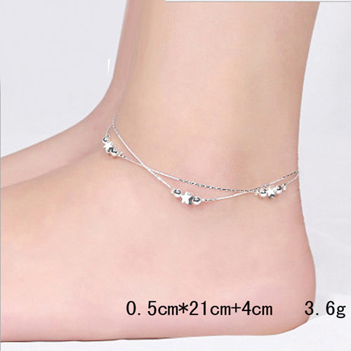 925 stamped silver plated  two line ball beads mix design anklet for women girl