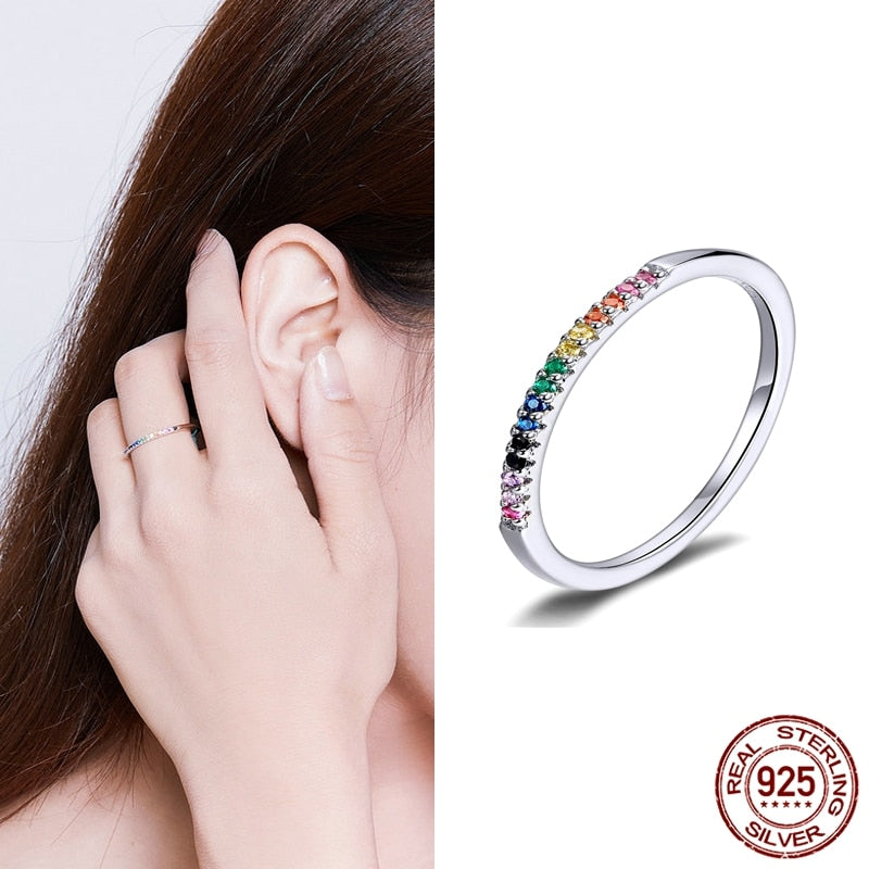 925 Sterling Silver Star Heart Shape Enemal Rainbow Finger Rings