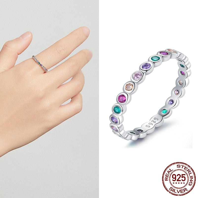 925 Sterling Silver Star Heart Shape Enemal Rainbow Finger Rings