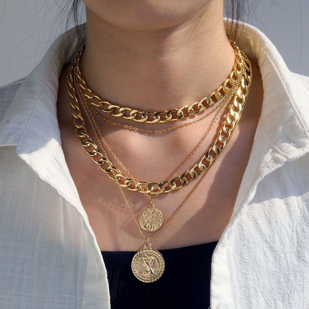 Vintage Multi-layer Gold Chain Choker Necklace