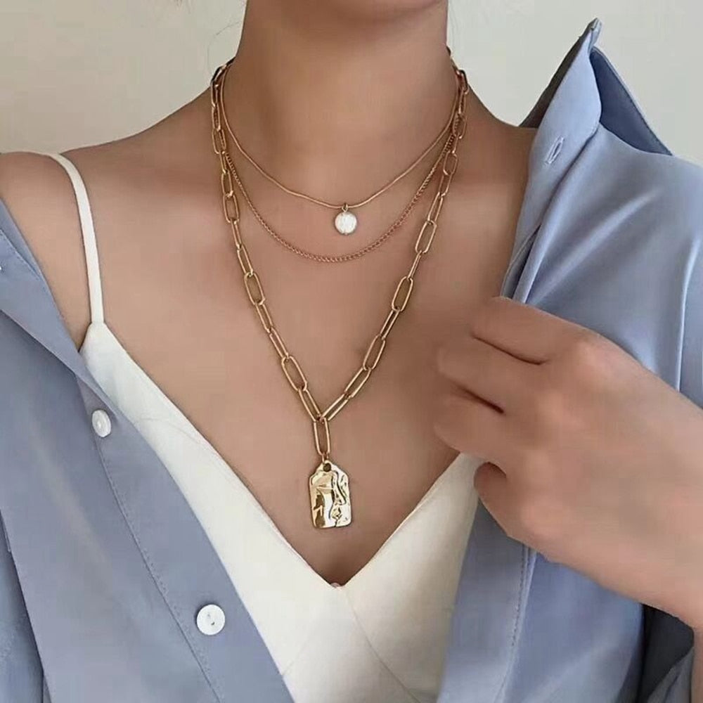 Vintage Multi-layer Gold Chain Choker Necklace