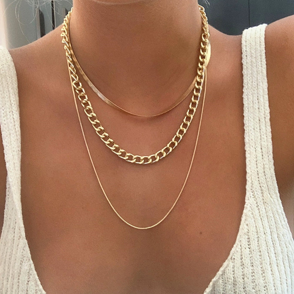 Vintage Multi-layer Gold Chain Choker Necklace