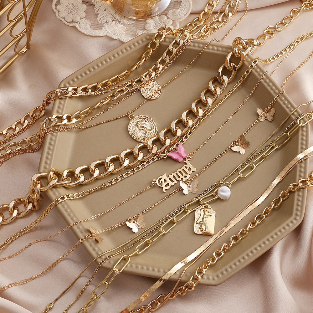 Vintage Multi-layer Gold Chain Choker Necklace