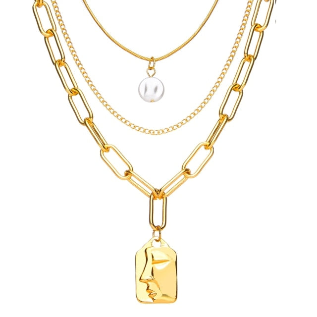 Vintage Multi-layer Gold Chain Choker Necklace