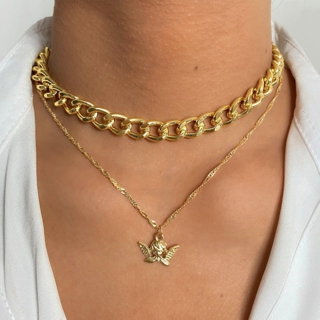 Vintage Multi-layer Gold Chain Choker Necklace