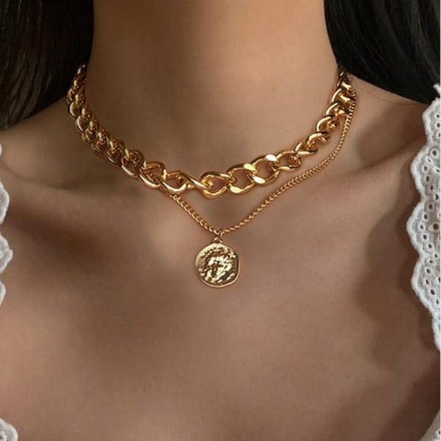 Vintage Multi-layer Gold Chain Choker Necklace