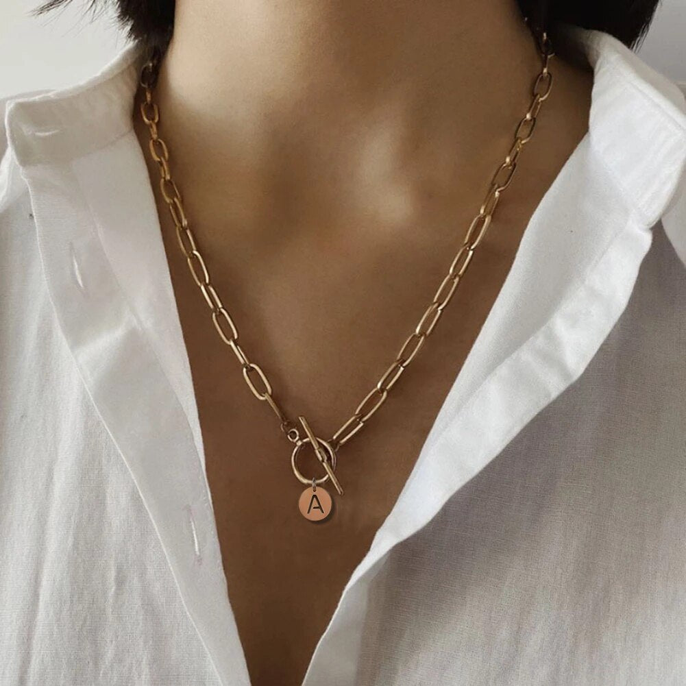 Punk  Letter Initial Toggle On the Neck Pendant