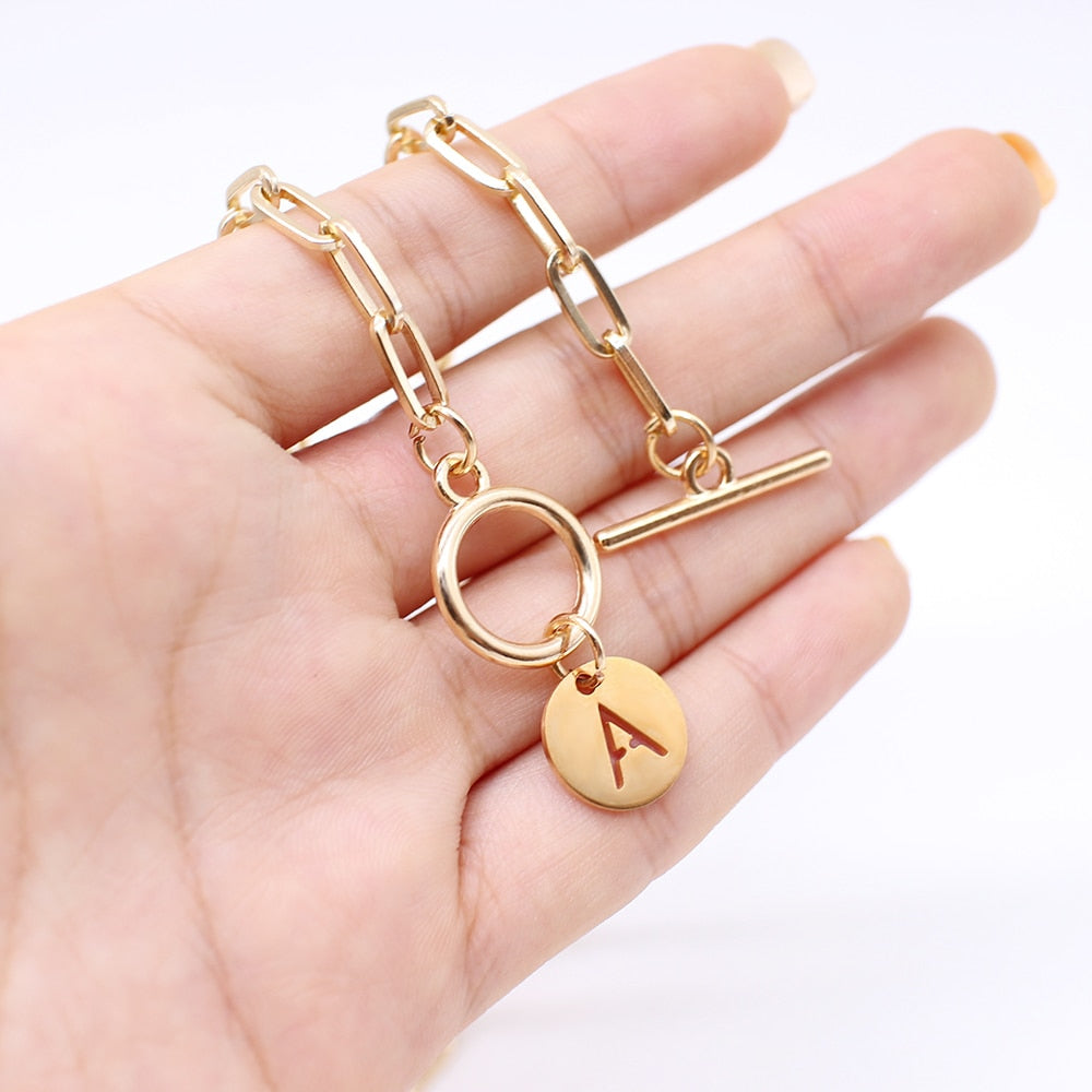 Punk  Letter Initial Toggle On the Neck Pendant