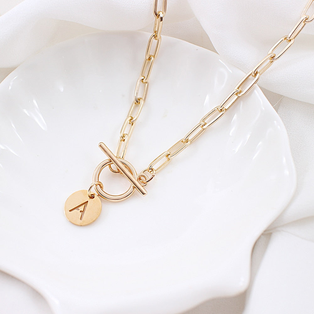 Punk  Letter Initial Toggle On the Neck Pendant
