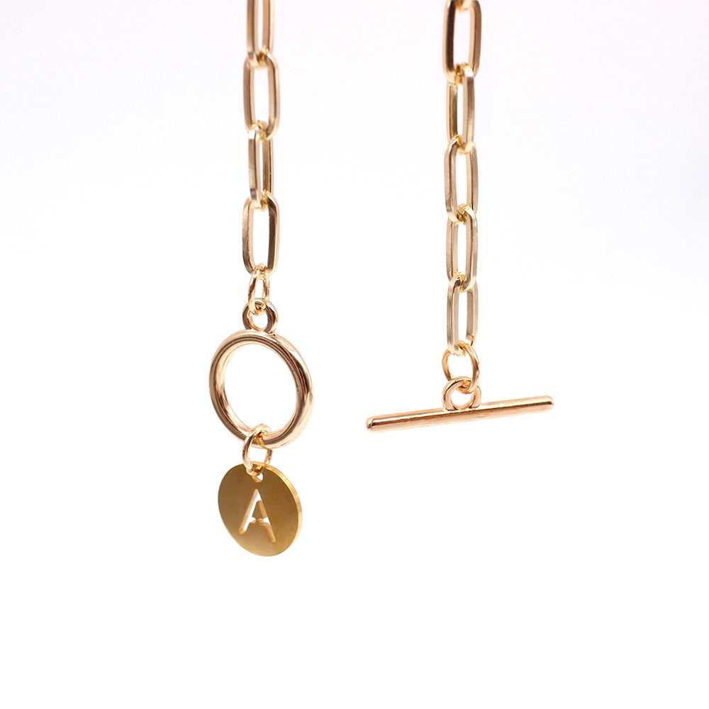 Punk  Letter Initial Toggle On the Neck Pendant