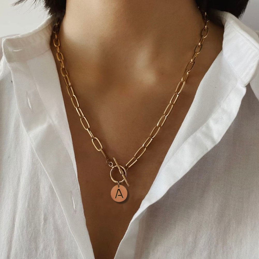Punk  Letter Initial Toggle On the Neck Pendant