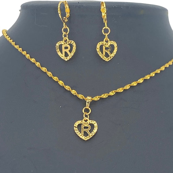 Conjuntos de joyas con 26 letras de amor con iniciales en color dorado