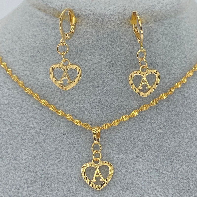 26 Initial Gold Color Love Letters Jewelry Sets
