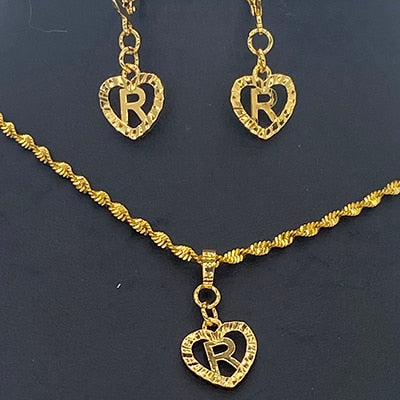 26 Initial Gold Color Love Letters Jewelry Sets