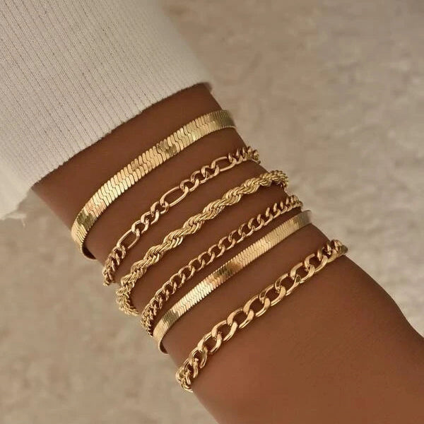 Pulsera de cuerda geométrica de varios niveles con combinación de cadena hecha a mano