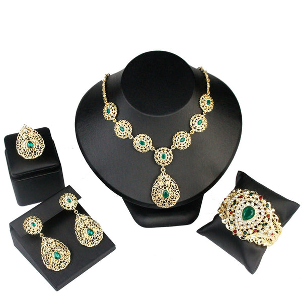 Indian Gold Color Bangle Ring Earring Necklace Jewelry Sets