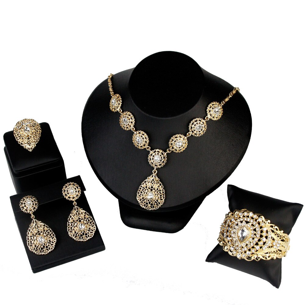Indian Gold Color Bangle Ring Earring Necklace Jewelry Sets