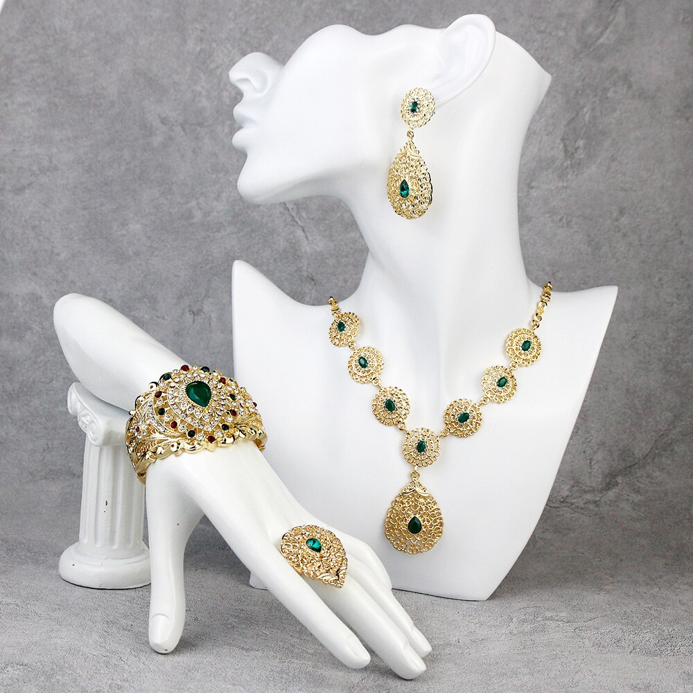 Indian Gold Color Bangle Ring Earring Necklace Jewelry Sets