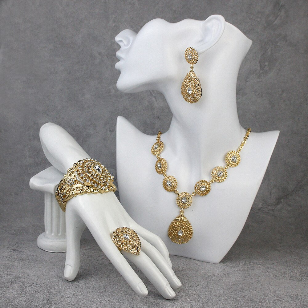 Indian Gold Color Bangle Ring Earring Necklace Jewelry Sets
