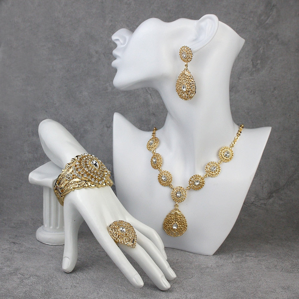 Indian Gold Color Bangle Ring Earring Necklace Jewelry Sets
