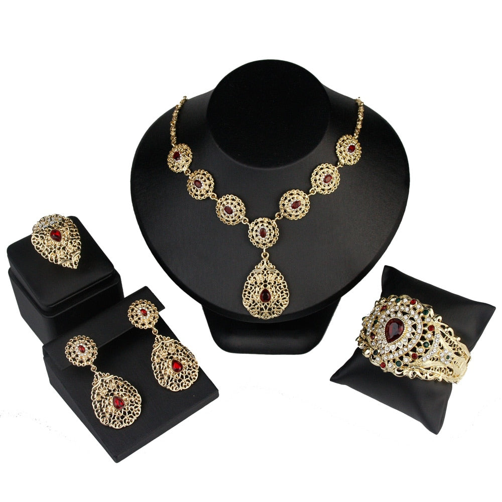 Indian Gold Color Bangle Ring Earring Necklace Jewelry Sets