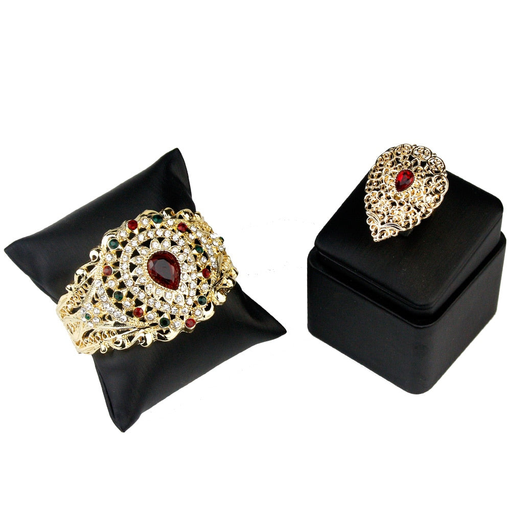 Indian Gold Color Bangle Ring Earring Necklace Jewelry Sets