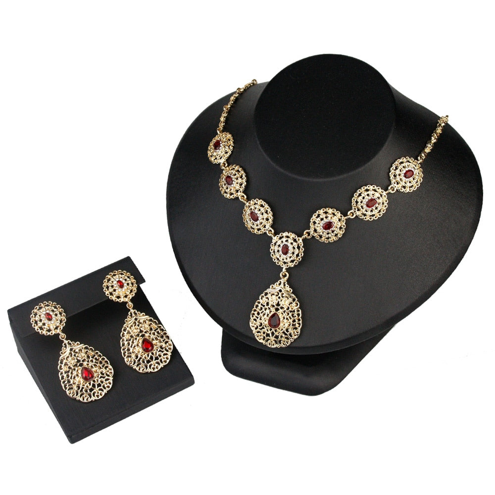 Indian Gold Color Bangle Ring Earring Necklace Jewelry Sets