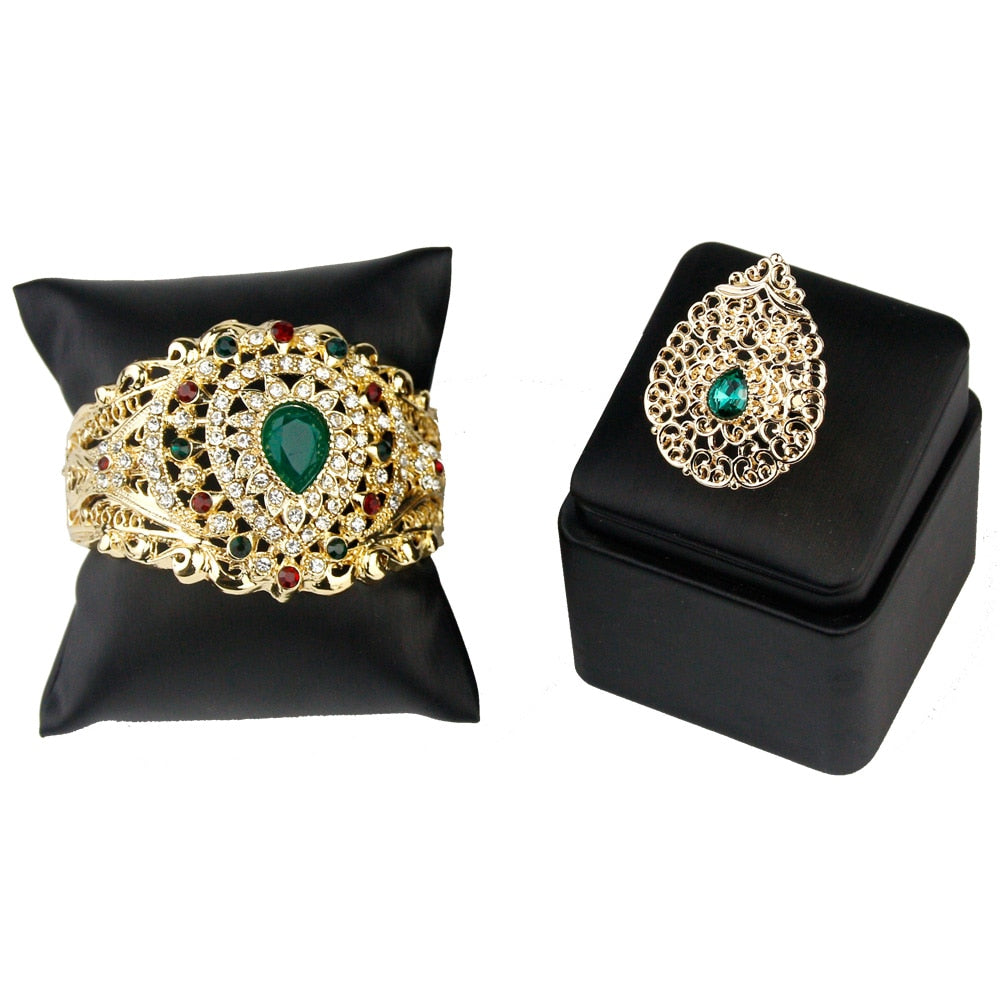 Indian Gold Color Bangle Ring Earring Necklace Jewelry Sets