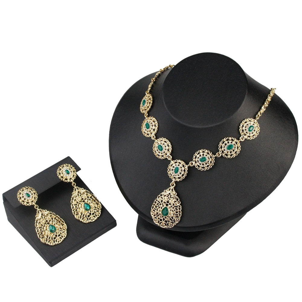 Indian Gold Color Bangle Ring Earring Necklace Jewelry Sets