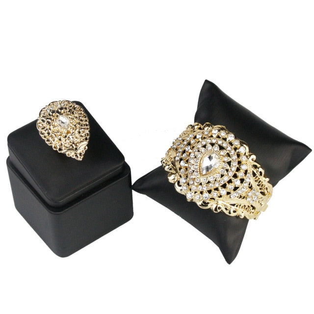 Indian Gold Color Bangle Ring Earring Necklace Jewelry Sets