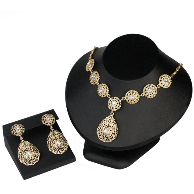 Indian Gold Color Bangle Ring Earring Necklace Jewelry Sets